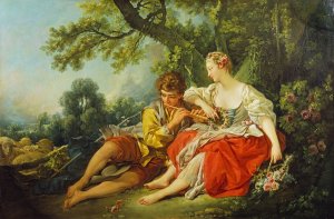 Shepherd Piping to a Shepherdess by Francois Boucher Oil Painting