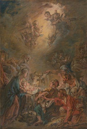 The Adoration of the Shepherds by Francois Boucher Oil Painting
