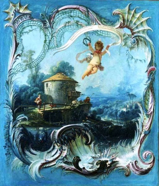 Main Product Photo of The Enchanted Home, A Pastoral Landscape Surmounted by Cupid Painting by Francois Boucher
