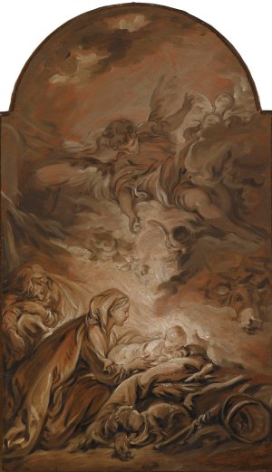 The Nativity With A Hovering Angel by Francois Boucher Oil Painting