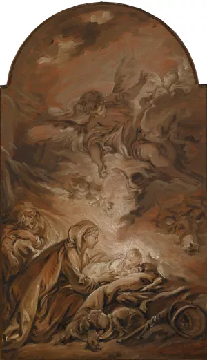 The Nativity With A Hovering Angel by Francois Boucher Oil Painting