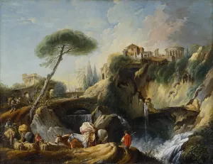 View of Tivoli with the Temple of Vesta by Francois Boucher Oil Painting