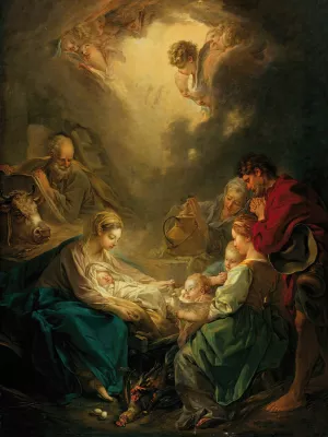Virgin Attending to the Sleeping Christ child by Francois Boucher Oil Painting