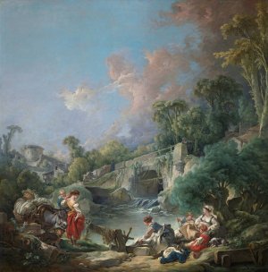 Washerwomen by Francois Boucher Oil Painting