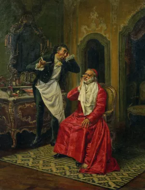 La Barbier Maladroit by Francois Brunery Oil Painting