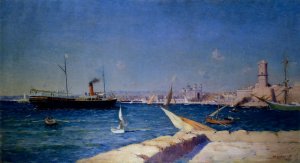 Vue Du Port De Marseille by Francois Brunery Oil Painting