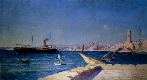 Main Product Photo of Vue Du Port De Marseille Painting by Francois Brunery
