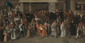 Procession de la Ligue sur l'ile de la Cite, au sortir de Notre-Dame. by Francois Bunel Oil Painting