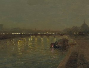 Lights On The Saint Peres Bridge, Paris by Francois-Charles Cachoud Oil Painting