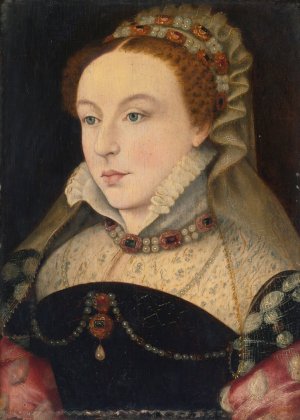 Portrait Of Mademoiselle De Chabot, In A Black Dress With A Lace Ruff And Jewelled Headdress by Francois Clouet (Follower) Oil Painting