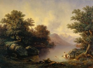 By the Lake of Brienz by Francois Diday Oil Painting