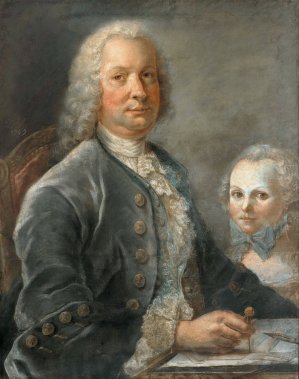 Portrait of an architect with a little girl by Francois Dorly Oil Painting