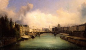 La Seine et l'Ile de la Cite, vues du pont Royal by Francois-Edme Ricois Oil Painting