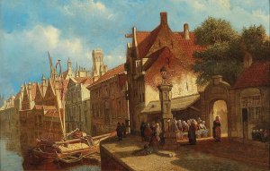 Small Vegetable Market in Rheims by Francois Edouard Bertin Oil Painting