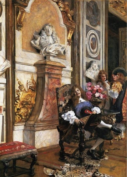 Main Product Photo of Moliere Demanding an Audience with King Louis XIV at Versailles Painting by Francois Flameng