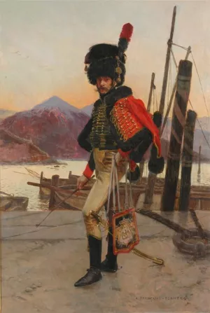 Officer Of The Chasseurs Cheval Regiment Of Napoleons National Guard by Francois Flameng Oil Painting