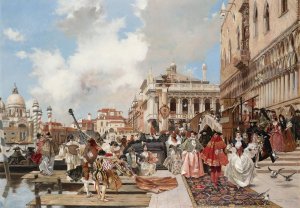 The Carnival, Venice by Francois Flameng Oil Painting