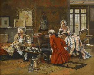 The Chess Game by Francois Flameng Oil Painting