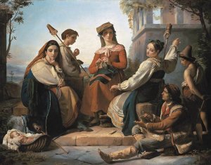 Women Spinning in Fondi by Francois Joseph Navez Oil Painting