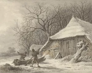 Winterlandschap met boerderij bij het Voorbroek te Terborg by Francois Joseph Pfeiffer II Oil Painting