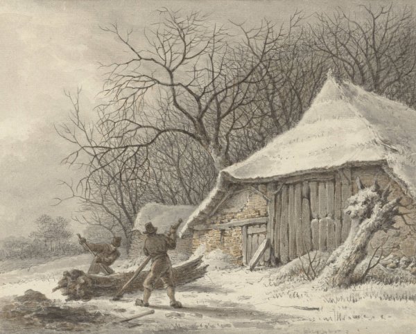 Winterlandschap met boerderij bij het Voorbroek te Terborg  by Francois Joseph Pfeiffer II - Hand-Painted Oil Painting Reproduction