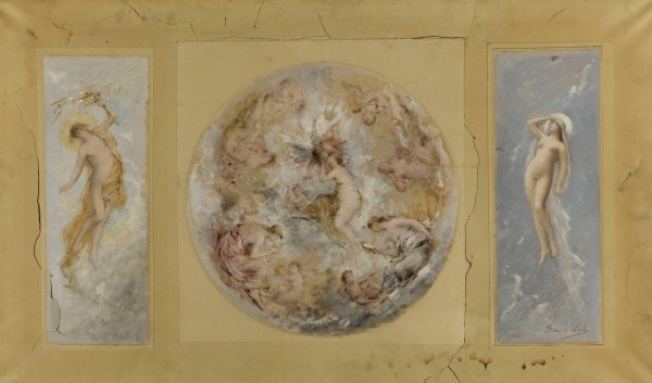 Amour et Psyche - Le jour et la nuit  by Francois Lafon - Hand-Painted Oil Painting Reproduction