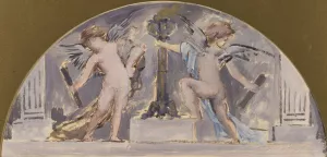 Deux Amours allumant une torchere by Francois Lafon Oil Painting