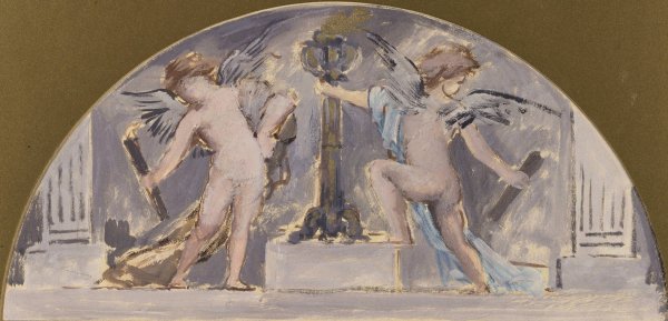 Deux Amours allumant une torchere  by Francois Lafon - Hand-Painted Oil Painting Reproduction