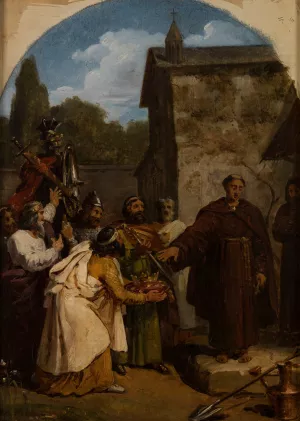 Saint Fiacre Refusing the Crown of Scotland by Francois-Louis Dejuinne Oil Painting