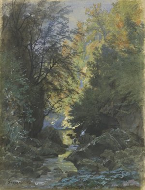 A Stream through a Dense Forest by Francois-Louis Francais Oil Painting