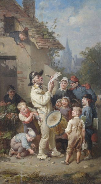 Ein Ausrufer wird von Kindern geneckt by Francois-Louis Lanfant De Metz - Hand-Painted Oil Painting Reproduction