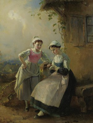 Mending Little Socks by Francois-Louis Lanfant De Metz Oil Painting