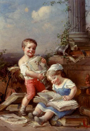 Soap Bubbles And Reading About Fashion Pic 1 by Francois-Louis Lanfant De Metz - Oil Painting Reproduction