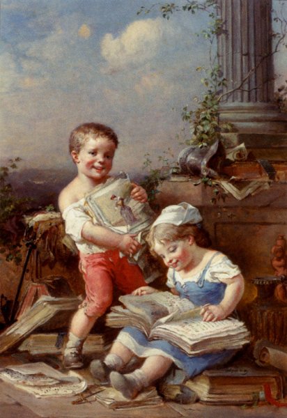 Soap Bubbles And Reading About Fashion Pic 1 by Francois-Louis Lanfant De Metz - Hand-Painted Oil Painting Reproduction