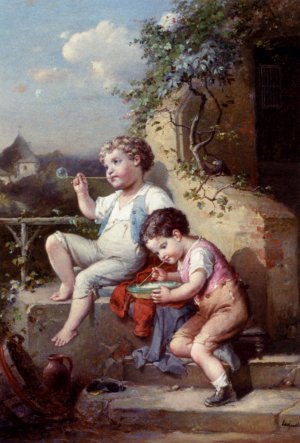 Soap Bubbles And Reading About Fashion Pic 2 by Francois-Louis Lanfant De Metz Oil Painting