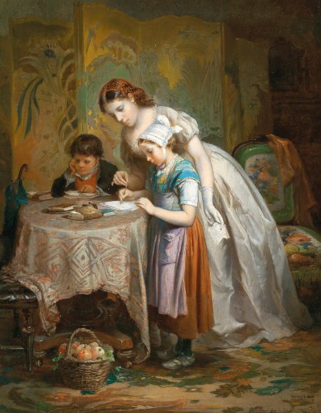 The writing exercise by Francois-Louis Lanfant De Metz - Hand-Painted Oil Painting Reproduction