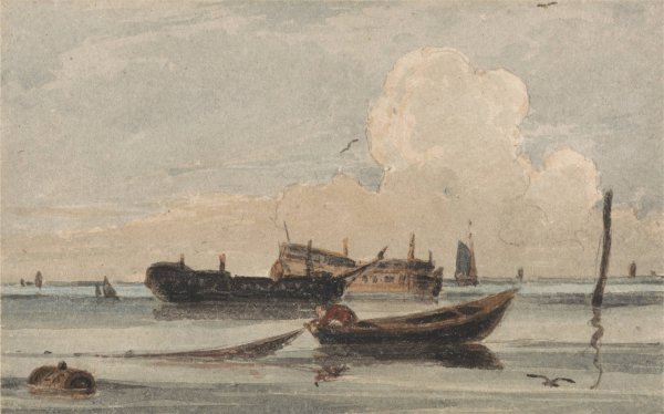 Boats on a Calm Sea by Francois Louis Thomas Francia - Hand-Painted Oil Painting Reproduction