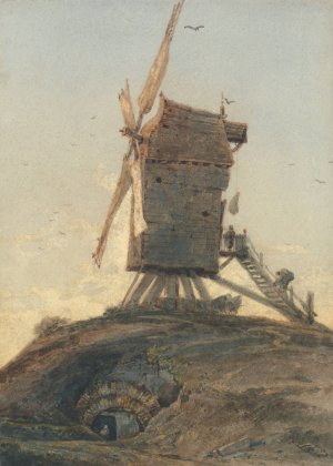 Windmill on a Knoll in a Landscape by Francois Louis Thomas Francia Oil Painting