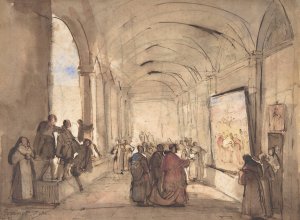 A Cardinal Examining a Painting in a Cloister by Francois-Marius Granet Oil Painting