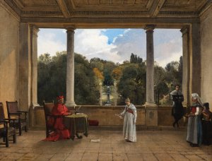 Audience with Cardinal Aldobrandini in the Loggia of the Villa Belvedere in Frascati by Francois-Marius Granet Oil Painting
