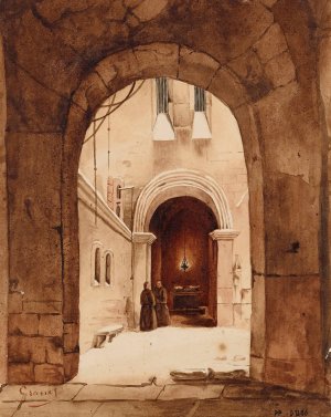 Deux ermites se promenant sous des voutes by Francois-Marius Granet Oil Painting