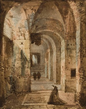 Ermite agenouille sous des voutes by Francois-Marius Granet Oil Painting