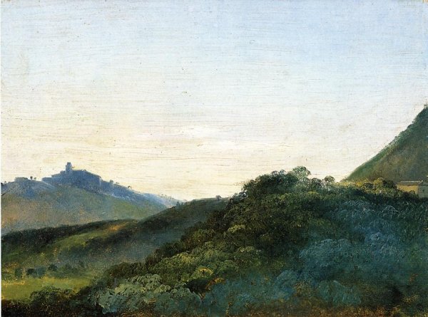 Main Product Photo of Italian Hills at Dawn Painting by Francois-Marius Granet