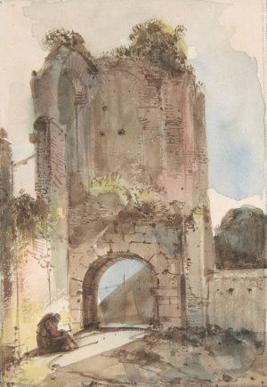 Monk Seated Before a Ruined Gateway by Francois-Marius Granet Oil Painting