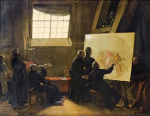 Padre Pozzo Painting In His Studio Surrounded By Monks Of His Order Oil painting by Francois-Marius Granet