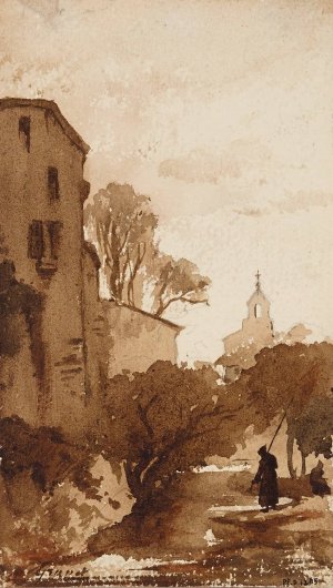 Paysage avec un clocher by Francois-Marius Granet Oil Painting