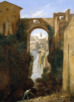 Ponte San Rocco and Waterfalls, Tivoli by Francois-Marius Granet Oil Painting