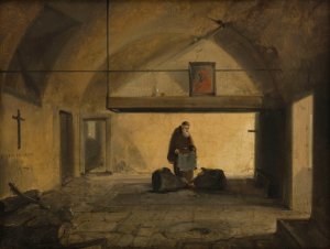 Un moine dans une salle voutee by Francois-Marius Granet Oil Painting