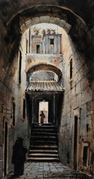 Une rue sous les voutes by Francois-Marius Granet Oil Painting