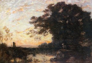 A Forest Sunset by Francois Maury Oil Painting